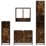 vidaXL Set de mobilier de baie 4 piese Lemn prelucrat de stejar afumat vidaXL Set de mobilier de baie 4 piese Lemn prelucrat de stejar afumat