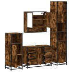 vidaXL Set de mobilier de baie 4 piese Lemn prelucrat de stejar afumat vidaXL Set de mobilier de baie 4 piese Lemn prelucrat de stejar afumat