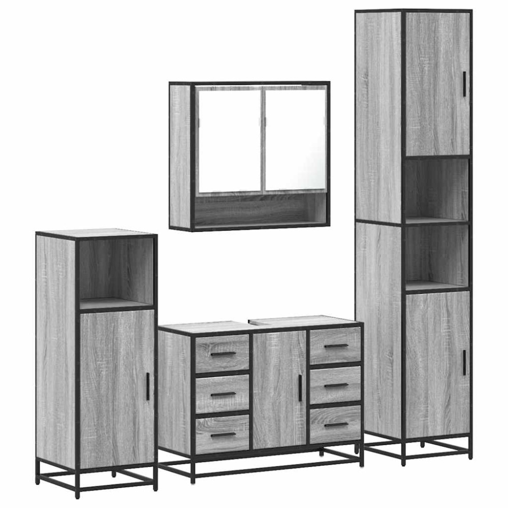 vidaXL Set de mobilier de baie 4 piese Lemn stratificat gri Sonoma