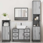 vidaXL Set de mobilier de baie 4 piese Lemn stratificat gri Sonoma vidaXL Set de mobilier de baie 4 piese Lemn stratificat gri Sonoma