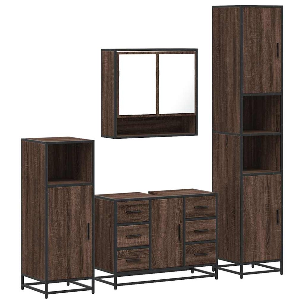 vidaXL Set de mobilier de baie din 4 piese din lemn de stejar maro