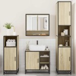 vidaXL Set de mobilier de baie din 4 piese din lemn de stejar Sonoma