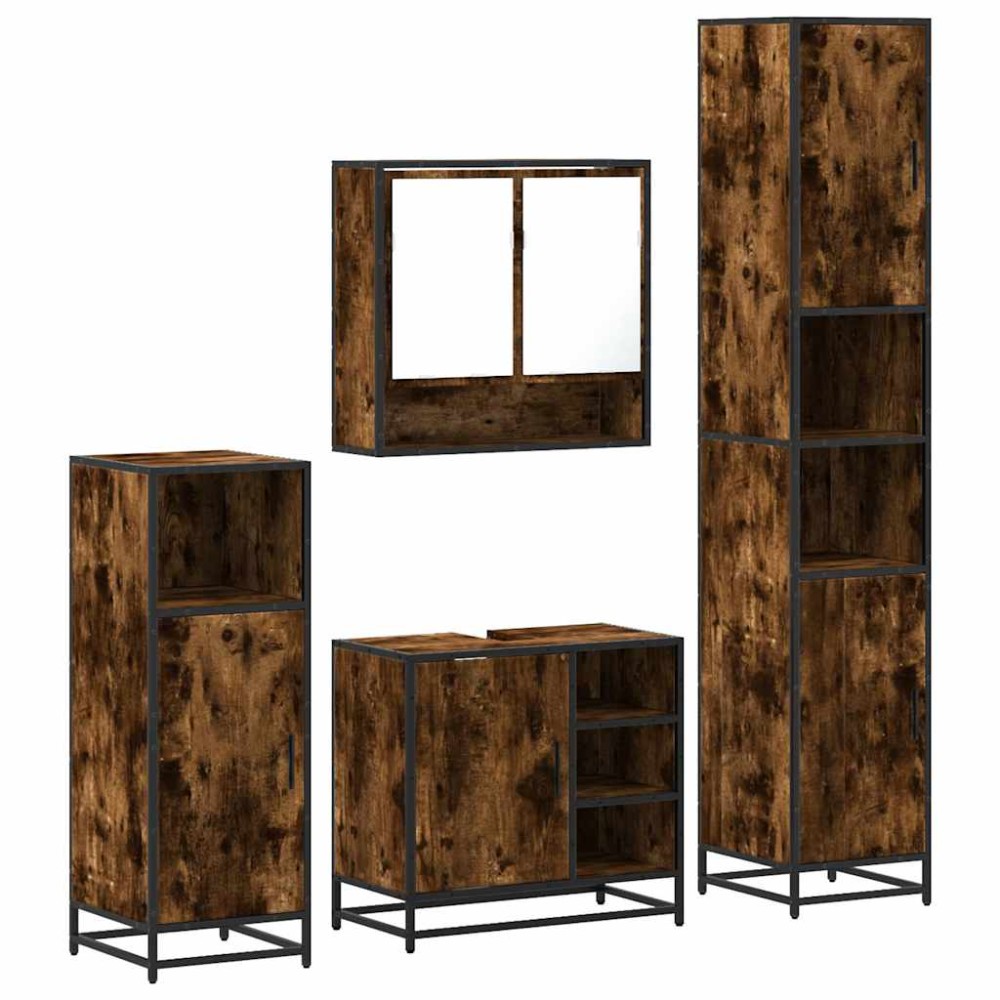 vidaXL Set de mobilier de baie 4 piese Lemn prelucrat de stejar afumat