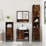 vidaXL Set de mobilier de baie 4 piese Lemn prelucrat de stejar afumat vidaXL Set de mobilier de baie 4 piese Lemn prelucrat de stejar afumat