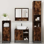 vidaXL Set de mobilier de baie 4 piese Lemn prelucrat de stejar afumat vidaXL Set de mobilier de baie 4 piese Lemn prelucrat de stejar afumat