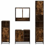 vidaXL Set de mobilier de baie 4 piese Lemn prelucrat de stejar afumat vidaXL Set de mobilier de baie 4 piese Lemn prelucrat de stejar afumat