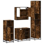 vidaXL Set de mobilier de baie 4 piese Lemn prelucrat de stejar afumat vidaXL Set de mobilier de baie 4 piese Lemn prelucrat de stejar afumat