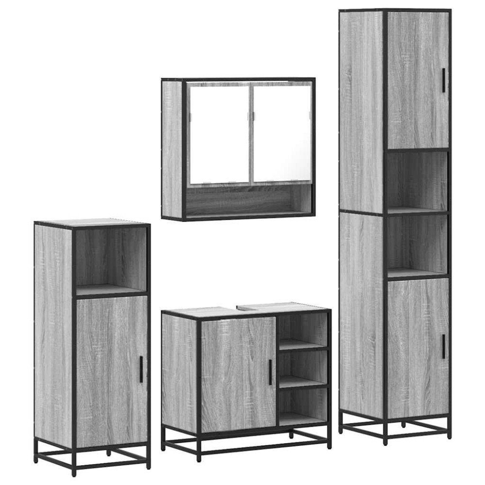 vidaXL Set de mobilier de baie 4 piese Lemn stratificat gri Sonoma