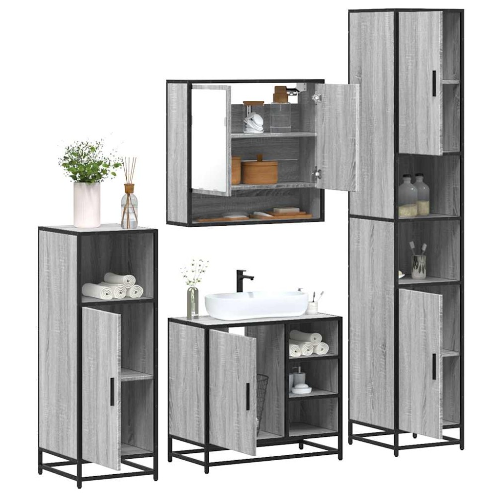 vidaXL Set de mobilier de baie 4 piese Lemn stratificat gri Sonoma
