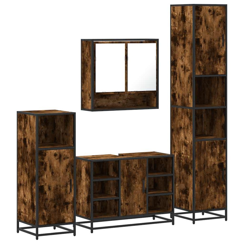 vidaXL Set de mobilier de baie 4 piese Lemn prelucrat de stejar afumat