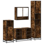 vidaXL Set de mobilier de baie 4 piese Lemn prelucrat de stejar afumat vidaXL Set de mobilier de baie 4 piese Lemn prelucrat de stejar afumat