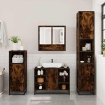 vidaXL Set de mobilier de baie 4 piese Lemn prelucrat de stejar afumat vidaXL Set de mobilier de baie 4 piese Lemn prelucrat de stejar afumat