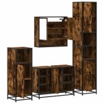 vidaXL Set de mobilier de baie 4 piese Lemn prelucrat de stejar afumat vidaXL Set de mobilier de baie 4 piese Lemn prelucrat de stejar afumat