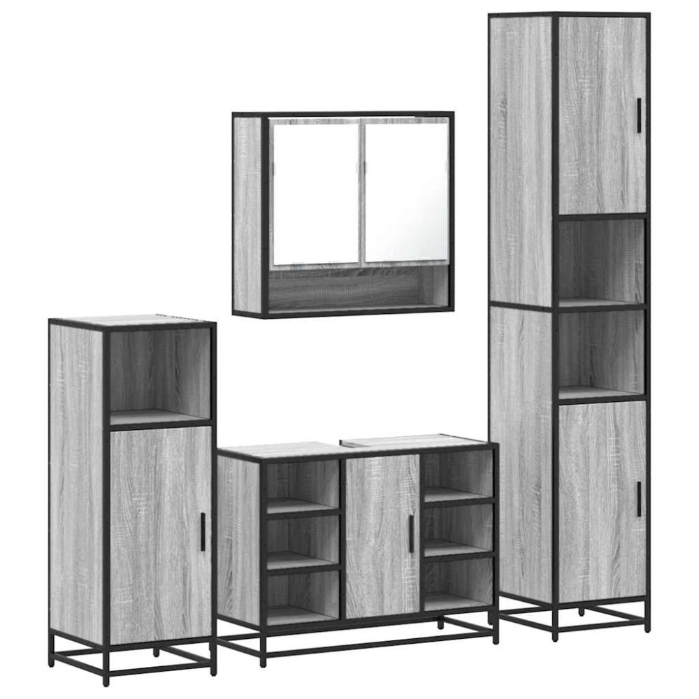 vidaXL Set de mobilier de baie 4 piese Lemn stratificat gri Sonoma