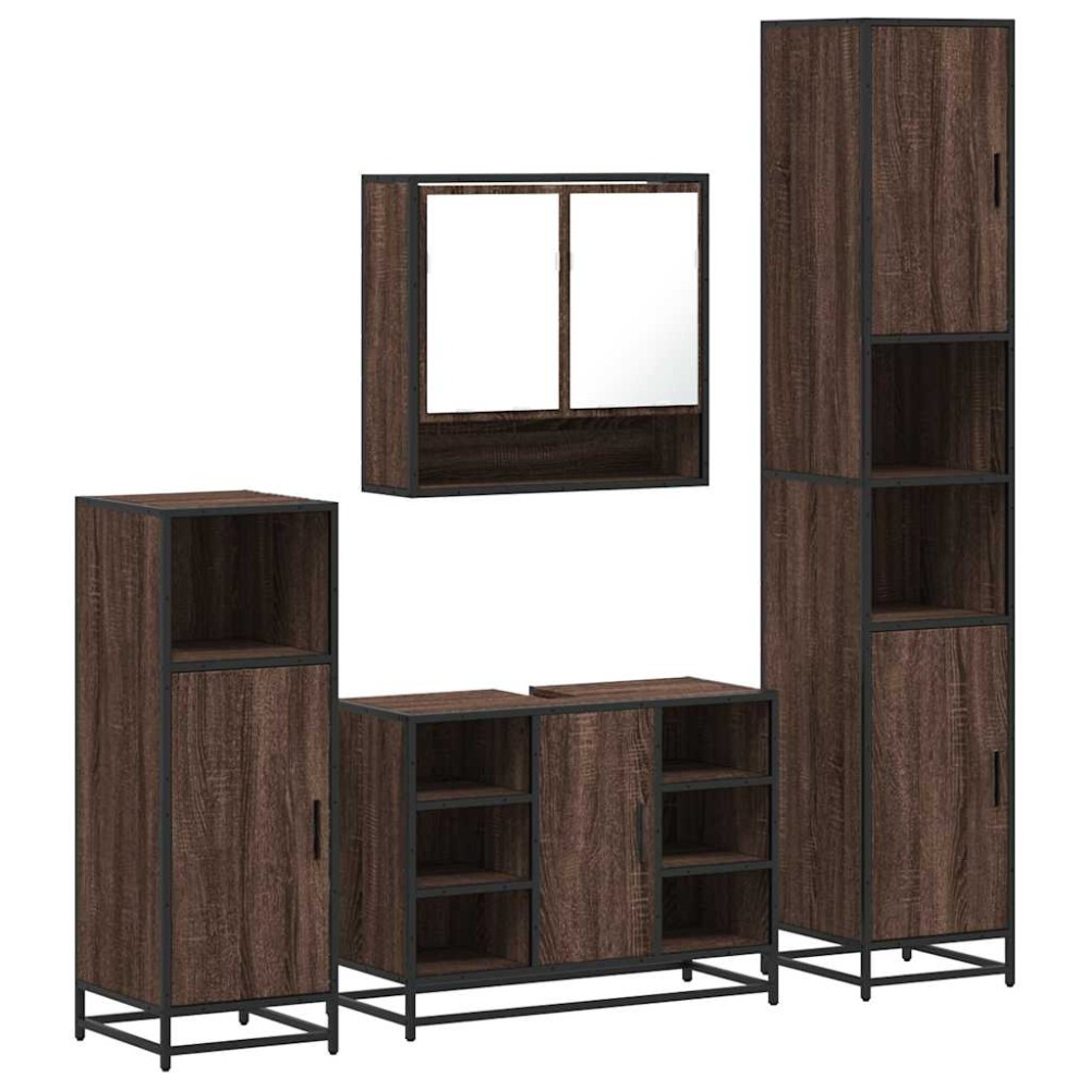 vidaXL Set de mobilier de baie din 4 piese din lemn de stejar maro