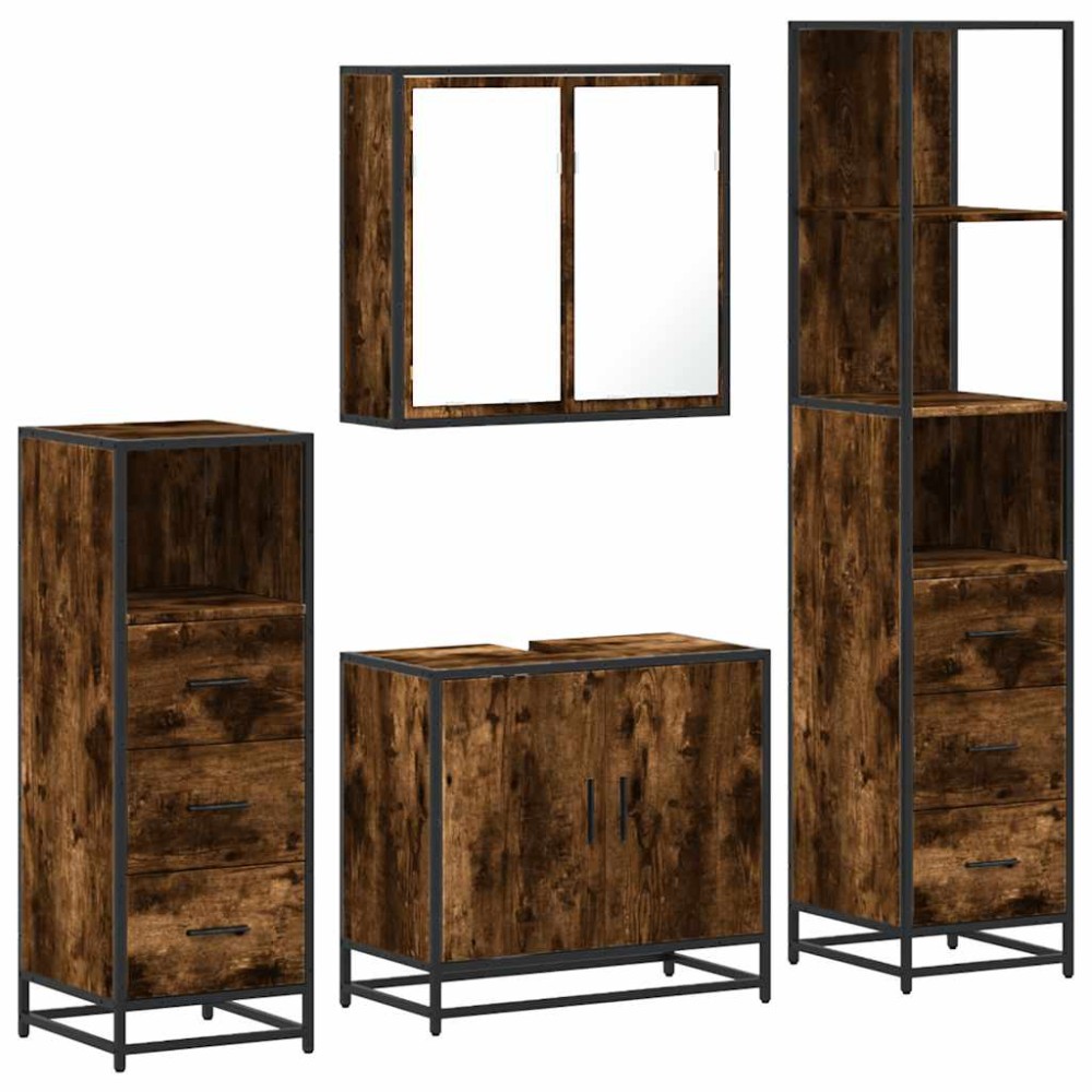 vidaXL Set de mobilier de baie 4 piese Lemn prelucrat de stejar afumat
