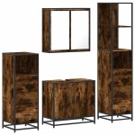 vidaXL Set de mobilier de baie 4 piese Lemn prelucrat de stejar afumat vidaXL Set de mobilier de baie 4 piese Lemn prelucrat de stejar afumat