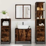 vidaXL Set de mobilier de baie 4 piese Lemn prelucrat de stejar afumat vidaXL Set de mobilier de baie 4 piese Lemn prelucrat de stejar afumat
