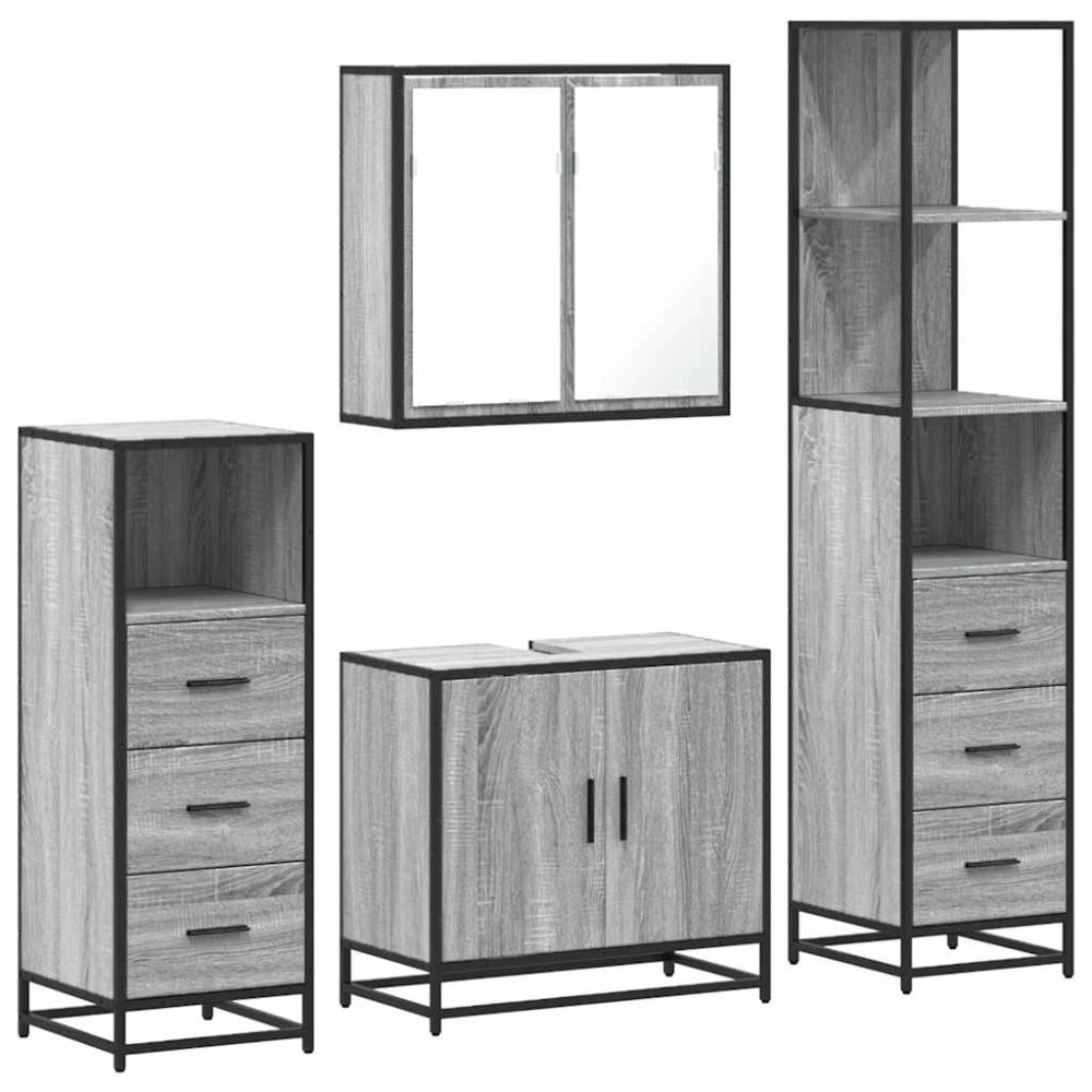 vidaXL Set de mobilier de baie 4 piese Lemn stratificat gri Sonoma