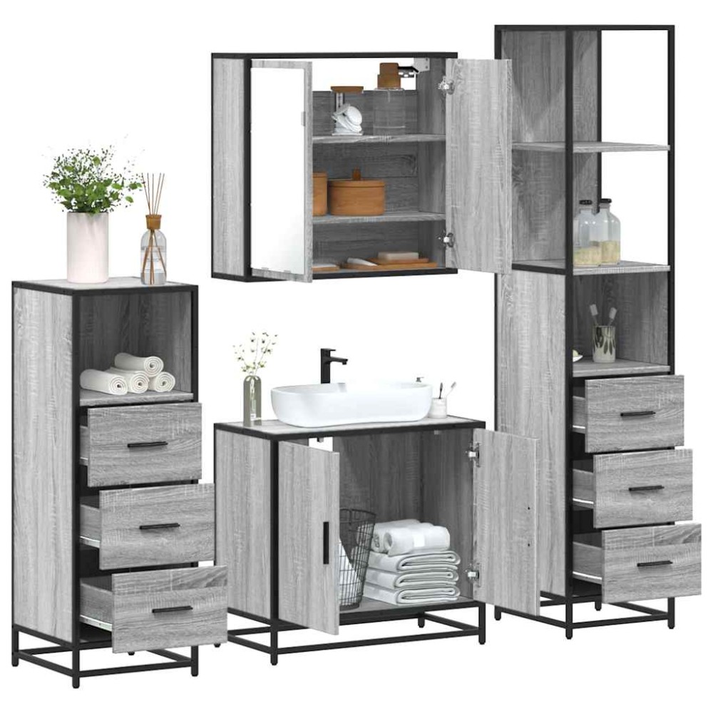vidaXL Set de mobilier de baie 4 piese Lemn stratificat gri Sonoma