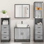 vidaXL Set de mobilier de baie 4 piese Lemn stratificat gri Sonoma vidaXL Set de mobilier de baie 4 piese Lemn stratificat gri Sonoma