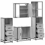 vidaXL Set de mobilier de baie 4 piese Lemn stratificat gri Sonoma vidaXL Set de mobilier de baie 4 piese Lemn stratificat gri Sonoma