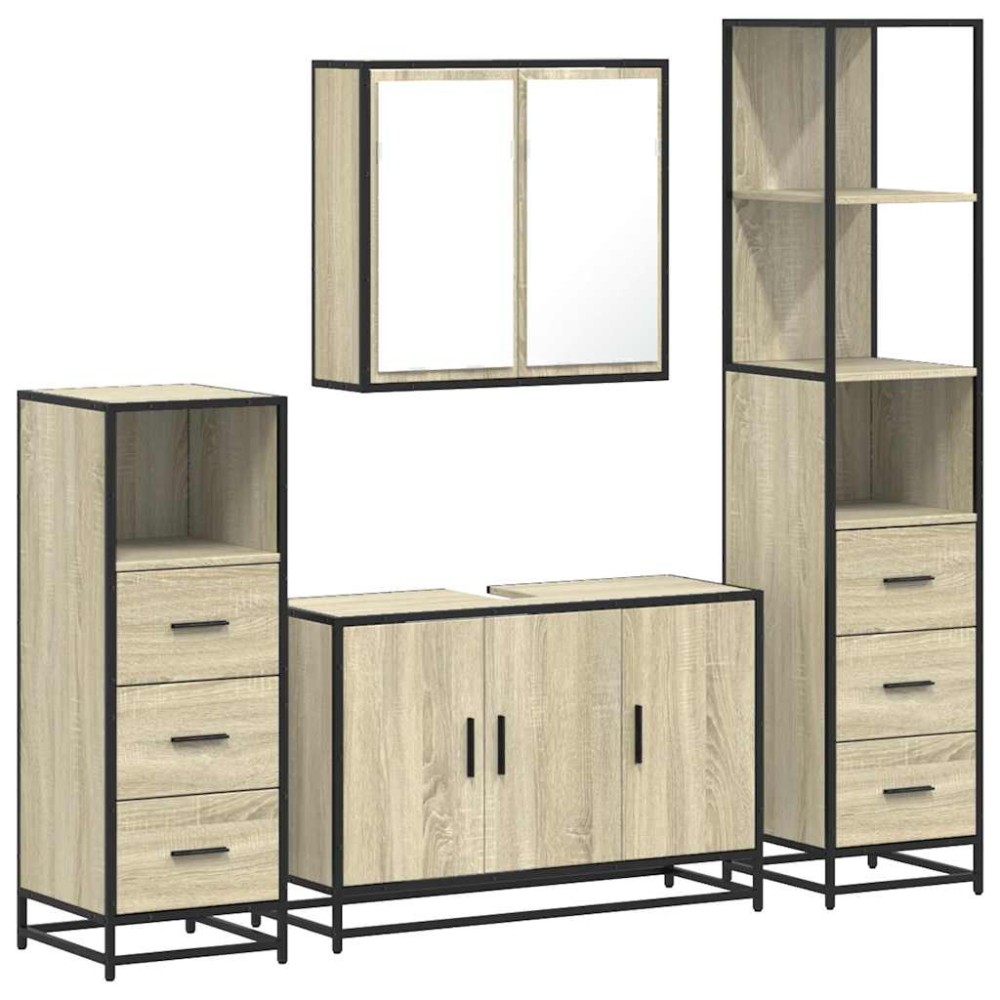 vidaXL Set de mobilier de baie din 4 piese din lemn de stejar Sonoma