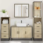 vidaXL Set de mobilier de baie din 4 piese din lemn de stejar Sonoma vidaXL Set de mobilier de baie din 4 piese din lemn de stejar Sonoma