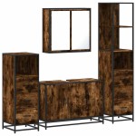 vidaXL Set de mobilier de baie 4 piese Lemn prelucrat de stejar afumat vidaXL Set de mobilier de baie 4 piese Lemn prelucrat de stejar afumat