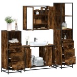 vidaXL Set de mobilier de baie 4 piese Lemn prelucrat de stejar afumat vidaXL Set de mobilier de baie 4 piese Lemn prelucrat de stejar afumat