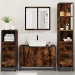 vidaXL Set de mobilier de baie 4 piese Lemn prelucrat de stejar afumat vidaXL Set de mobilier de baie 4 piese Lemn prelucrat de stejar afumat