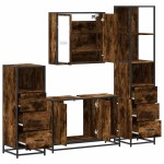 vidaXL Set de mobilier de baie 4 piese Lemn prelucrat de stejar afumat vidaXL Set de mobilier de baie 4 piese Lemn prelucrat de stejar afumat