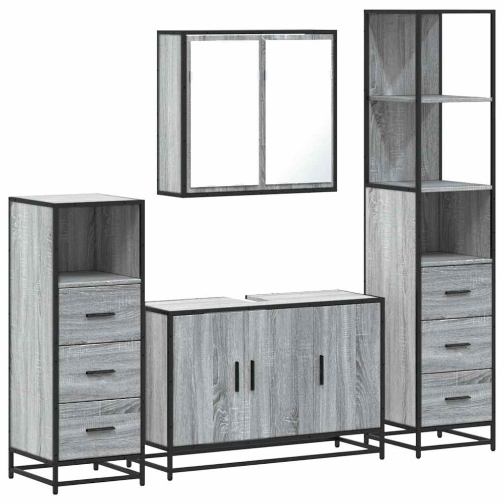 vidaXL Set de mobilier de baie 4 piese Lemn stratificat gri Sonoma