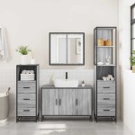vidaXL Set de mobilier de baie 4 piese Lemn stratificat gri Sonoma vidaXL Set de mobilier de baie 4 piese Lemn stratificat gri Sonoma