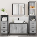 vidaXL Set de mobilier de baie 4 piese Lemn stratificat gri Sonoma vidaXL Set de mobilier de baie 4 piese Lemn stratificat gri Sonoma