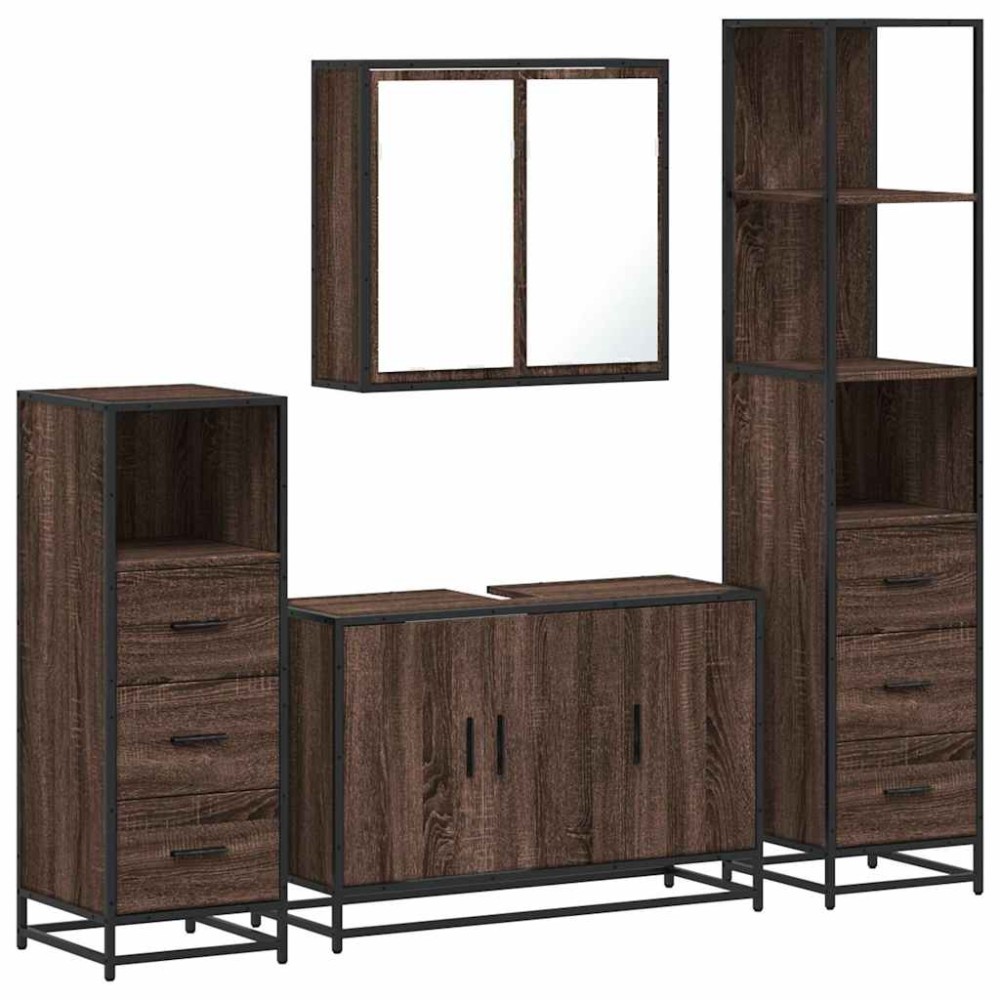 vidaXL Set de mobilier de baie din 4 piese din lemn de stejar maro