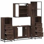vidaXL Set de mobilier de baie din 4 piese din lemn de stejar maro vidaXL Set de mobilier de baie din 4 piese din lemn de stejar maro