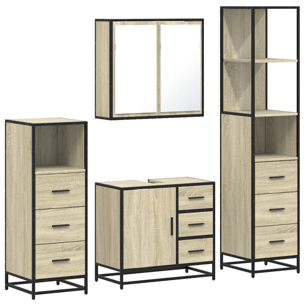 vidaXL Set de mobilier de baie din 4 piese din lemn de stejar Sonoma