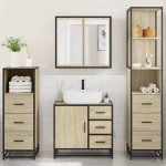 vidaXL Set de mobilier de baie din 4 piese din lemn de stejar Sonoma vidaXL Set de mobilier de baie din 4 piese din lemn de stejar Sonoma