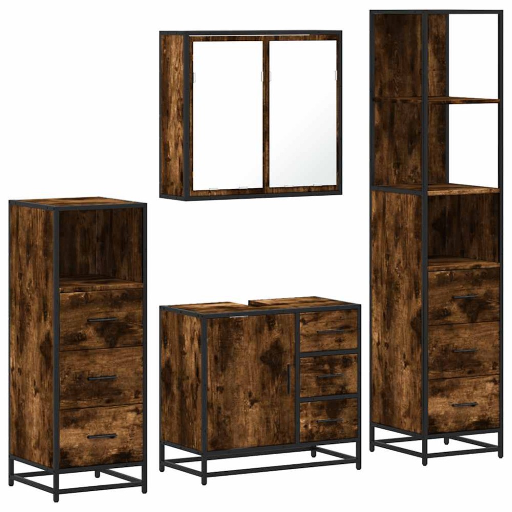 vidaXL Set de mobilier de baie 4 piese Lemn prelucrat de stejar afumat