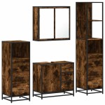 vidaXL Set de mobilier de baie 4 piese Lemn prelucrat de stejar afumat vidaXL Set de mobilier de baie 4 piese Lemn prelucrat de stejar afumat
