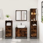 vidaXL Set de mobilier de baie 4 piese Lemn prelucrat de stejar afumat vidaXL Set de mobilier de baie 4 piese Lemn prelucrat de stejar afumat