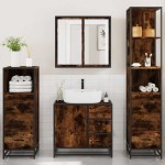 vidaXL Set de mobilier de baie 4 piese Lemn prelucrat de stejar afumat vidaXL Set de mobilier de baie 4 piese Lemn prelucrat de stejar afumat