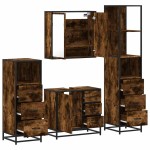 vidaXL Set de mobilier de baie 4 piese Lemn prelucrat de stejar afumat vidaXL Set de mobilier de baie 4 piese Lemn prelucrat de stejar afumat