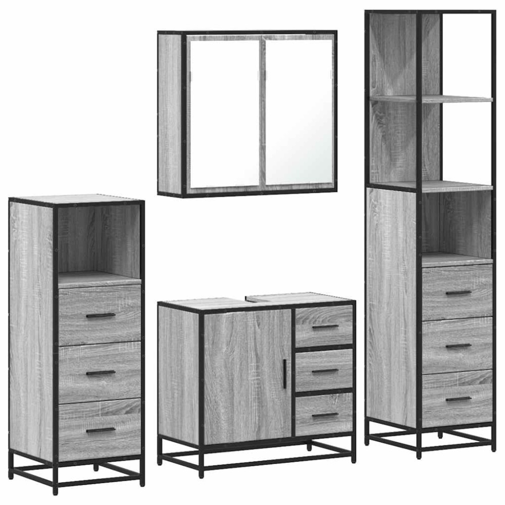 vidaXL Set de mobilier de baie 4 piese Lemn stratificat gri Sonoma