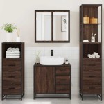 vidaXL Set de mobilier de baie din 4 piese din lemn de stejar maro vidaXL Set de mobilier de baie din 4 piese din lemn de stejar maro