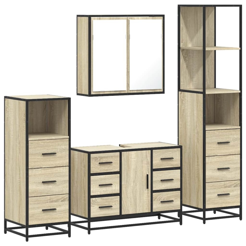 vidaXL Set de mobilier de baie din 4 piese din lemn de stejar Sonoma