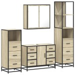vidaXL Set de mobilier de baie din 4 piese din lemn de stejar Sonoma vidaXL Set de mobilier de baie din 4 piese din lemn de stejar Sonoma