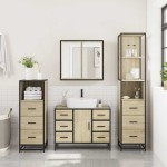 vidaXL Set de mobilier de baie din 4 piese din lemn de stejar Sonoma vidaXL Set de mobilier de baie din 4 piese din lemn de stejar Sonoma