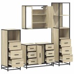 vidaXL Set de mobilier de baie din 4 piese din lemn de stejar Sonoma vidaXL Set de mobilier de baie din 4 piese din lemn de stejar Sonoma